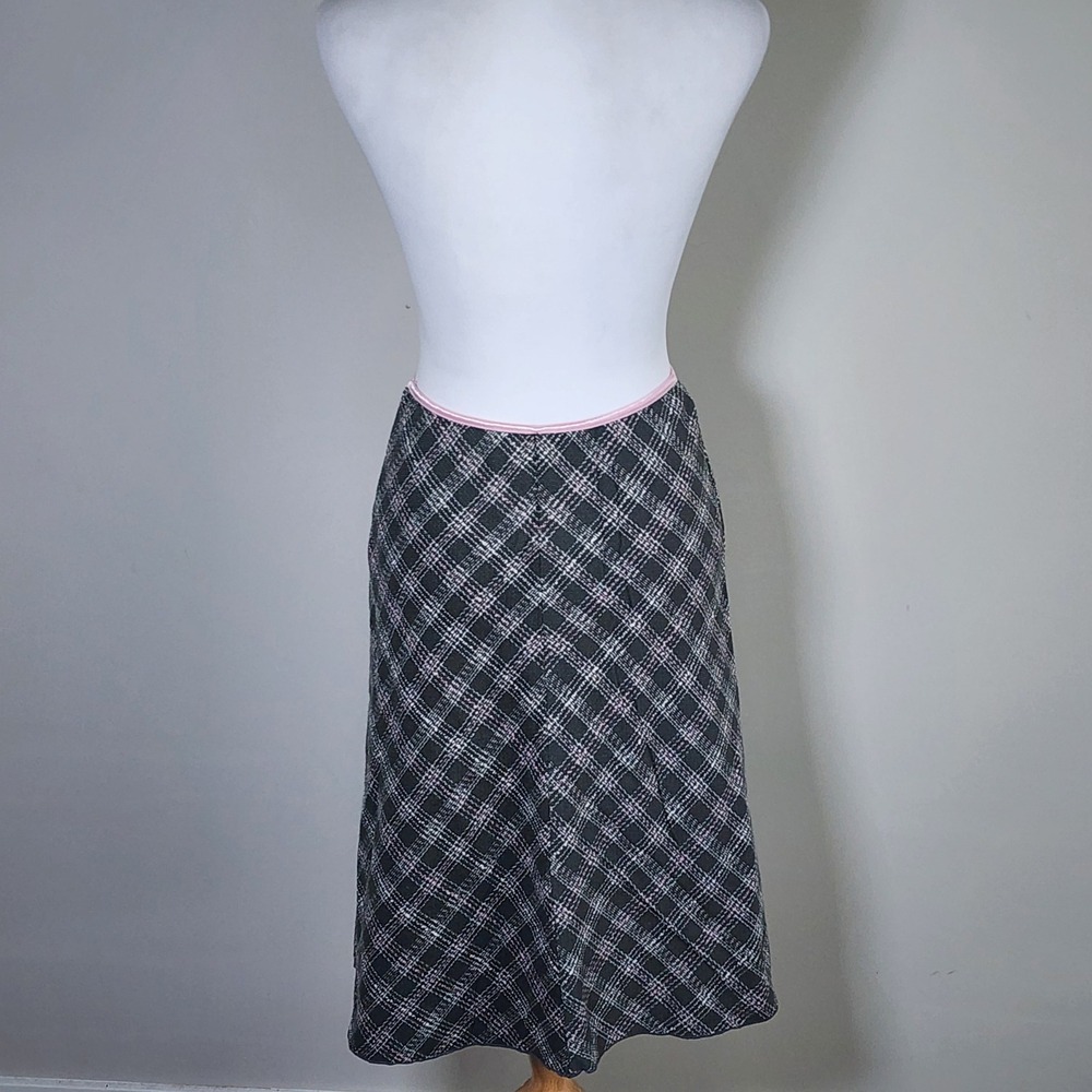 Plaid Tweed Midi Skirt Womens Medium Black Pink A-Line Y2K Grunge Coquette Retro - Picture 4 of 13